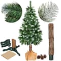 Miniatyrbild 1 av 4: Julgran i plast - SPRINGOS - 180 cm - Trädkropp i naturligt trä - Konstsnö - Kottar