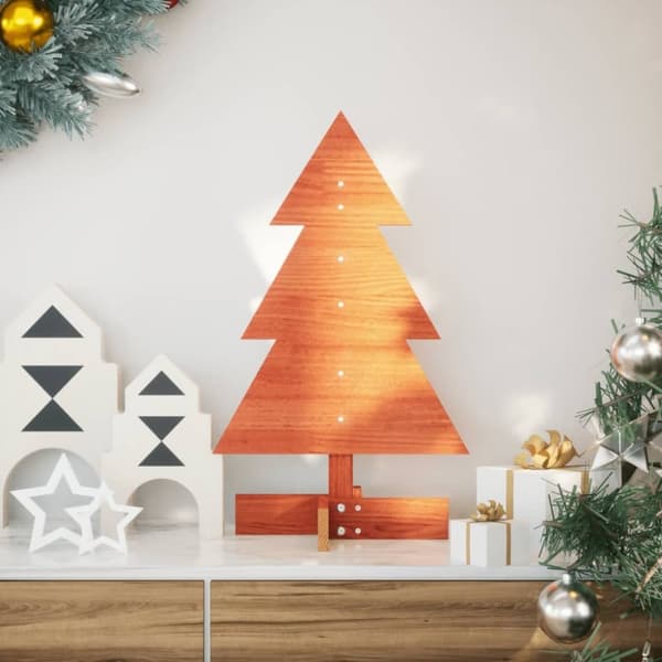 vidaXL dekorativt juletræ 60 cm massivt fyrretræ gyldenbrun