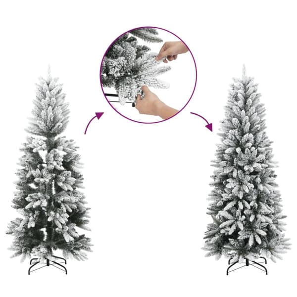 vidaXL Slankt kunstig juletre med flokket snø 120 cm PVC og PE