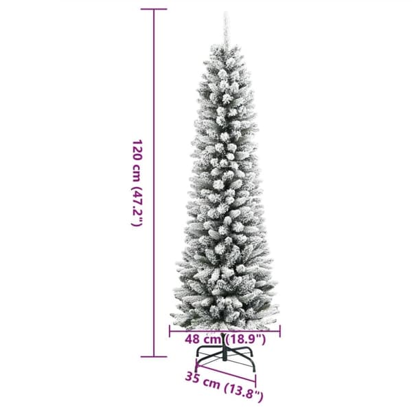 vidaXL Slankt kunstig juletre med flokket snø 120 cm PVC og PE