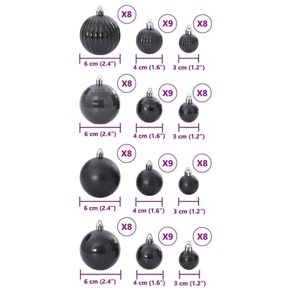 vidaXL Julgranskulor 100 st svart Ø3/4/6 cm