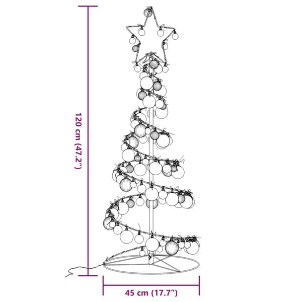 vidaXL LED juletre med kuler 80 lysdioder Varmhvit 120 cm
