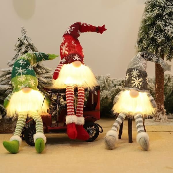 3st julplyschfigurer, handgjorda svenska plyschtomtarprydnad Skandinavisk tomtetomtefigur Långa ben