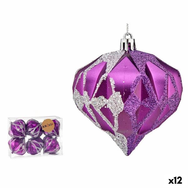 Uppsättning av julkulor Krist+ 00898 Purpur Silvrig Plast Diamant (12 antal)