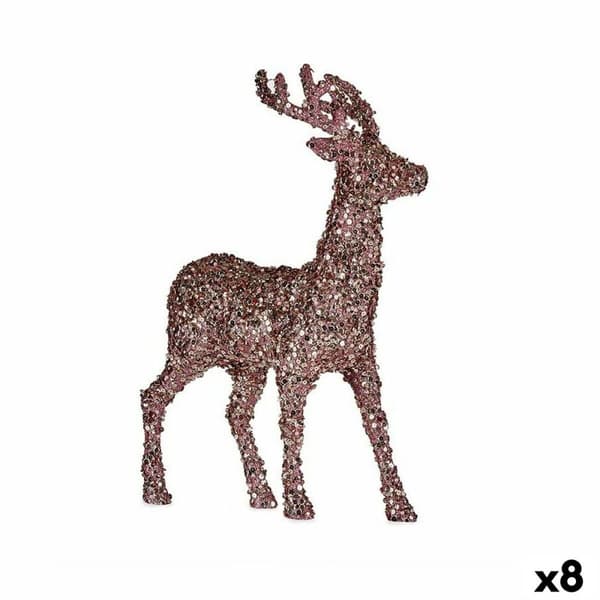 Prydnadsfigur Julrenar Glitter Rosa Gyllene Plast 15 x 45 x 30 cm (8 antal)