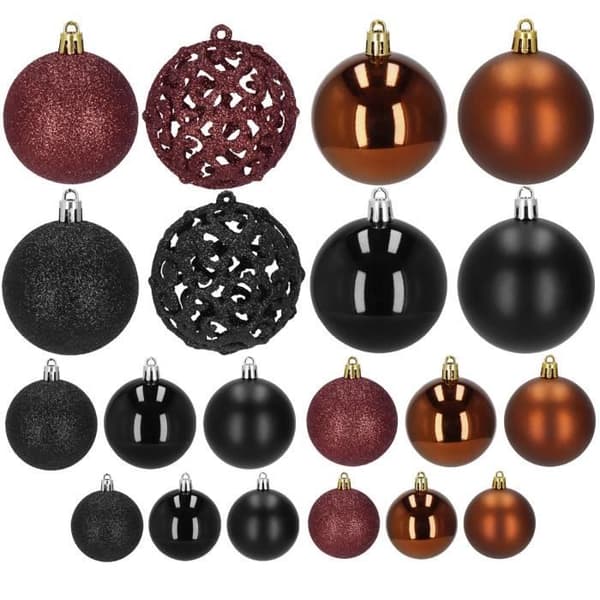 Julgranskulor - SPRINGOS - 100 stycken - Svart, Brun, Vinröd - Plast - Elegant dekoration