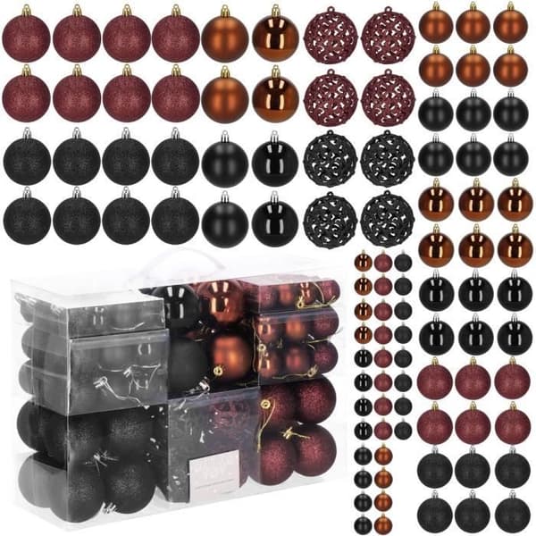 Julgranskulor - SPRINGOS - 100 stycken - Svart, Brun, Vinröd - Plast - Elegant dekoration