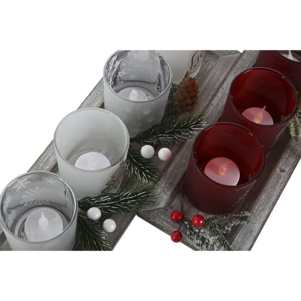 Jul-ljusstake Home ESPRIT Vit Röd 40 X 9 X 13,5 cm (5 Delar) (2 antal)