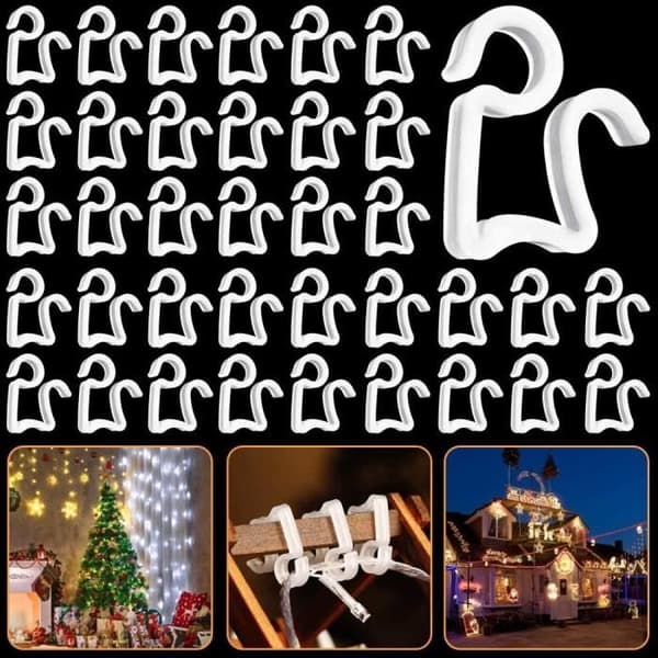 50 st plast julrännkrokar Strängljuskrok Mini julljusklämma utomhus (vit)
