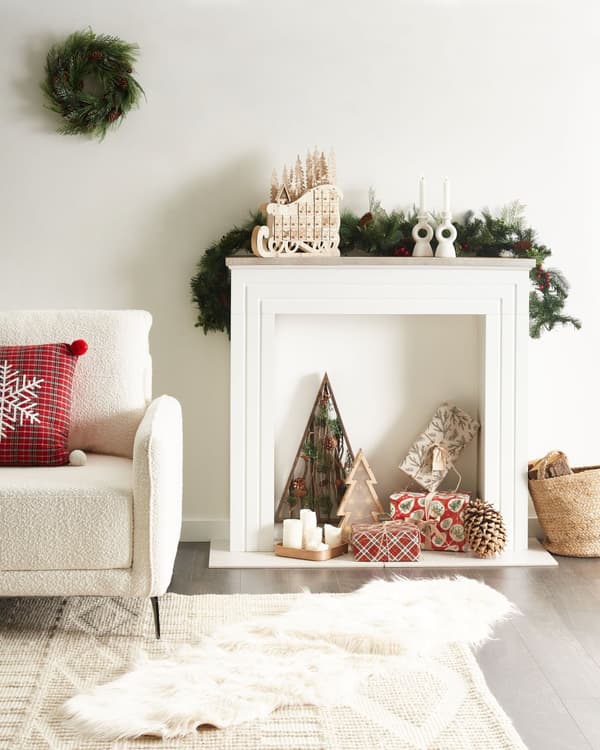 Pejsehylde Hvid Lyst træ MDF 110 x 22 x 104 cm Traditionel og landlig stil Pejs Stue Interiør