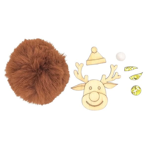 Christmas Kit Ren pompom upphängning i trä och fuskpäls 7cm 7 st