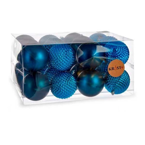 massor av blå plastjulkulor ø 8 cm (6 enheter)