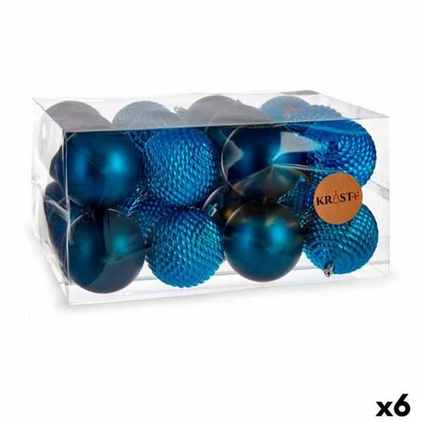 massor av blå plastjulkulor ø 8 cm (6 enheter)