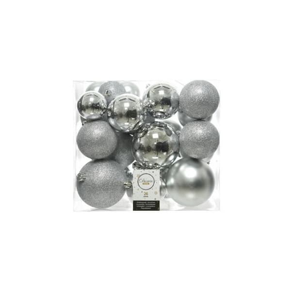 Dekorativa kulor - GENERISK - Förpackning med 26 silverkulor - Ø6cm/Ø8cm/Ø10cm - Jul - Blandet