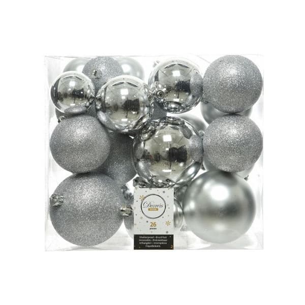 Dekorativa kulor - GENERISK - Förpackning med 26 silverkulor - Ø6cm/Ø8cm/Ø10cm - Jul - Blandet