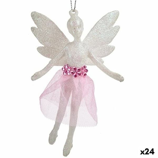 Joulukuusenpallo Keijukainen Valkoinen Muovinen Glitter 8 x 12 x 5 cm (24 osaa)