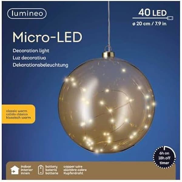 Hänge - KAEMINGK - Bärnstensfärgad glaskula - 40 mikroleds - Varmt ljus - 20 cm