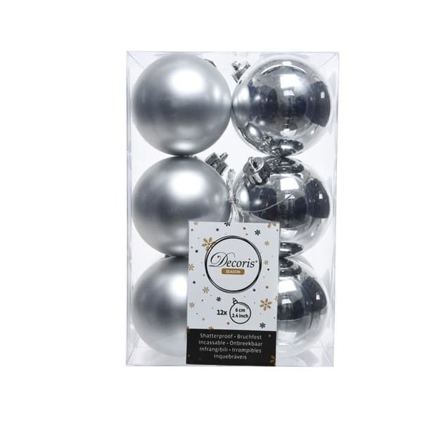 Julgranskulor - Alpint - Set om 12 - Silver - Plast - D60 mm