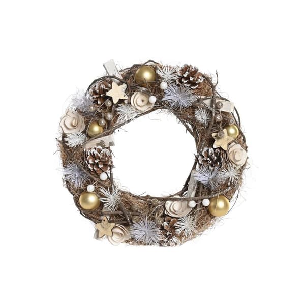 Adventkranse DKD Home Decor Naturell Gyllen Brun Ananas (34 x 34 x 8 cm)