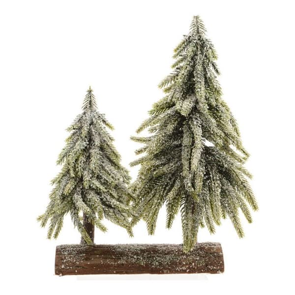 Julgran - Ej specificerat - Dubbel snötäckt - Träfot - 28 cm - Flerfärgad