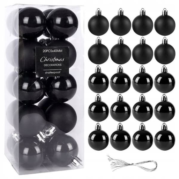 Julgranskulor - Ej specificerat - 4 cm - Paket med 20 - Okrossbart plast - Glänsande och matt svart