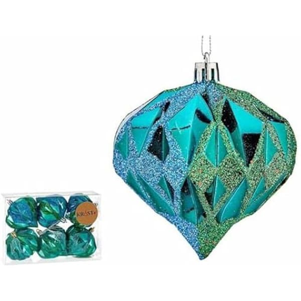 Julgranskulor - Ej specificerat - Blå diamant - Set om 12 - Plast - 8 cm