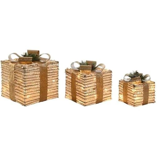 Julprydnad - DKD HEMINNREDNING - Gyllene vit - 25 x 25 x 25 cm - 3 stycken - Flerfärgad