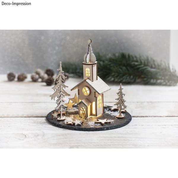 Kit i trä Kyrka av jul 37 delar