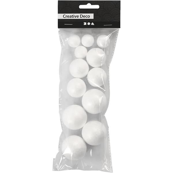 Polystyrenkulor - Ej specificerat - Ref 54305 - 3 olika storlekar - 4 stycken av varje - Vit