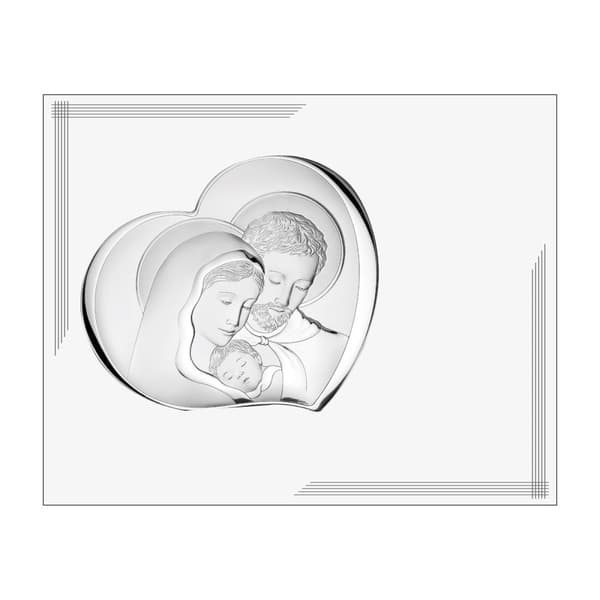 Hellig Familie maleri sølv moderne på hvidt panel 25x20 | Størrelse: 25x20cm | SKU: VL876BI
