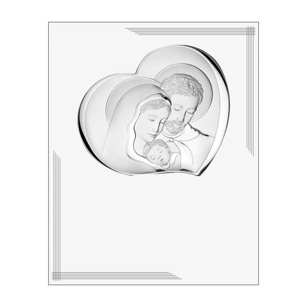 Hellig Familie maleri sølv moderne på hvidt panel 25x20 | Størrelse: 25x20cm | SKU: VL875BI