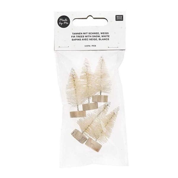 Set med 5 vita träjulgranar 5 cm