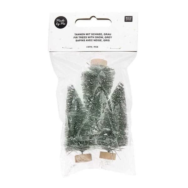 Set med 3 gröna träjulgranar 7 cm