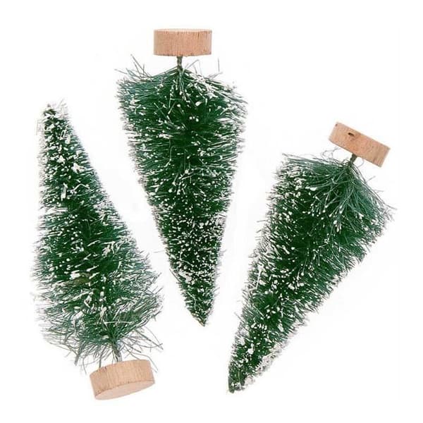Set med 3 gröna träjulgranar 7 cm