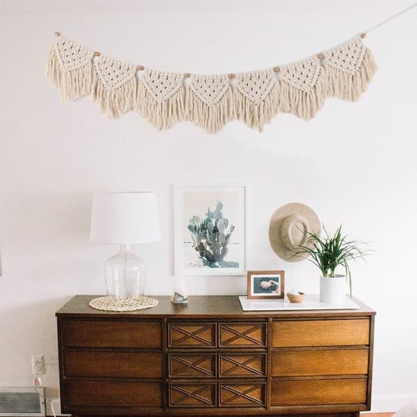 Handgjord makramé väggdekoration, Boho-stil vävt hängande väggtape – Perfekt för vardagsrum, sovrum eller balkong