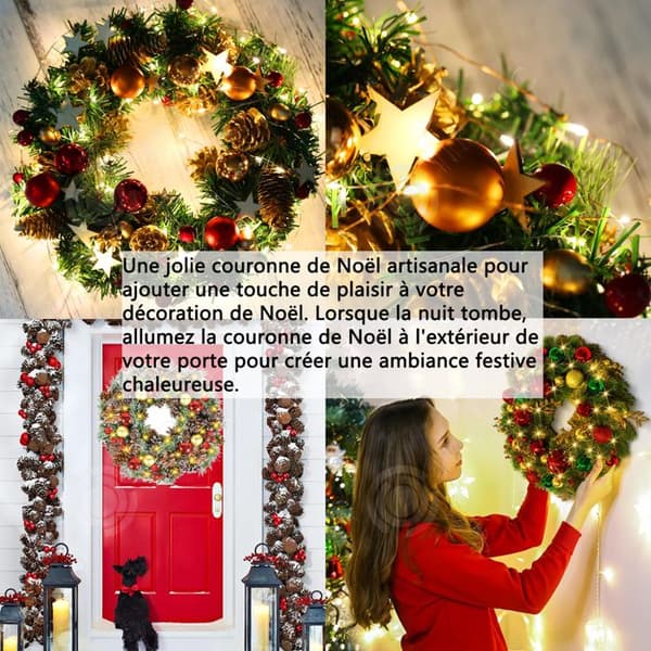 INN Julkrans 40 cm Hängande från Superior LED Upplyst Julkrans Kotte med Vit Glasyr Juldekoration