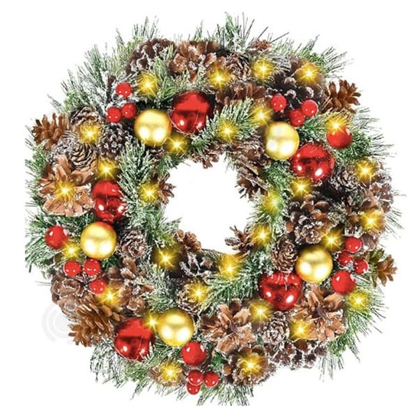 INN Julkrans 40 cm Hängande från Superior LED Upplyst Julkrans Kotte med Vit Glasyr Juldekoration
