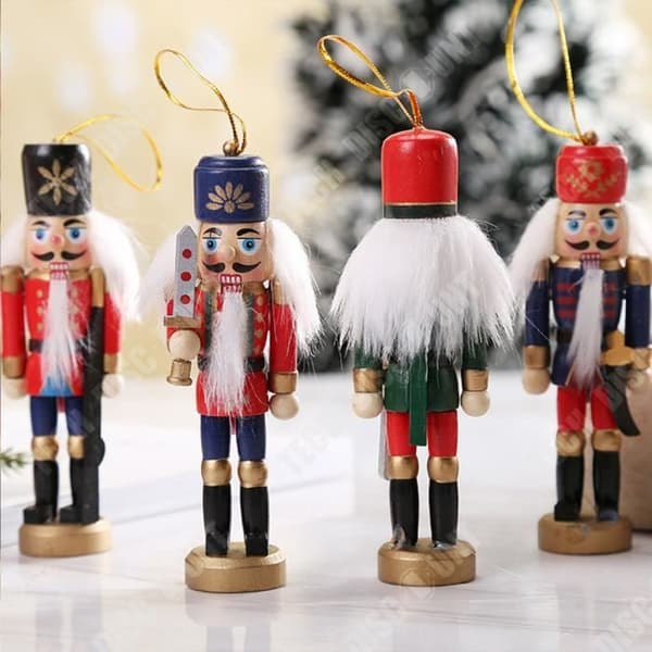 TD® 12,5 cm juldekorationsset, valnötsdockor, handgjorda bordsdekorationer i trä, dockor