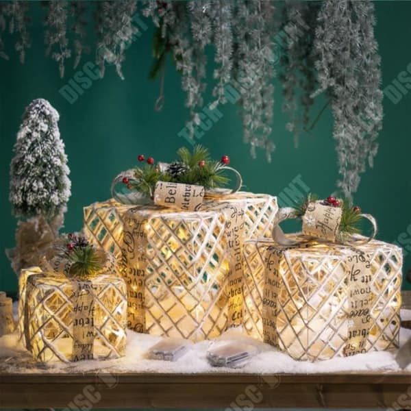 TD® Luminous Christmas Gift Box, Smidesjärn presentbox, batterihuvuddekorationer, juldekorationer