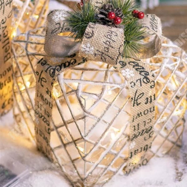 TD® Luminous Christmas Gift Box, Smidesjärn presentbox, batterihuvuddekorationer, juldekorationer