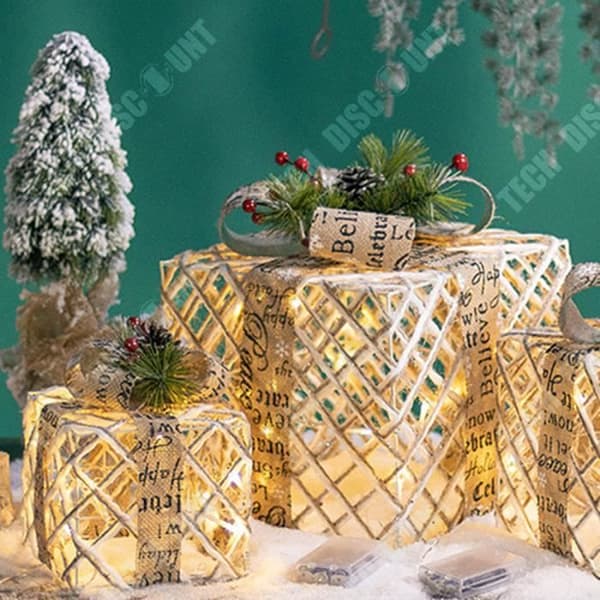 TD® Luminous Christmas Gift Box, Smidesjärn presentbox, batterihuvuddekorationer, juldekorationer