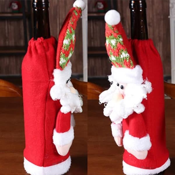 TD® Jultomten en påse rött vin Dekorationer gammal man julvinflaskor firande originalglasögon söt julfest