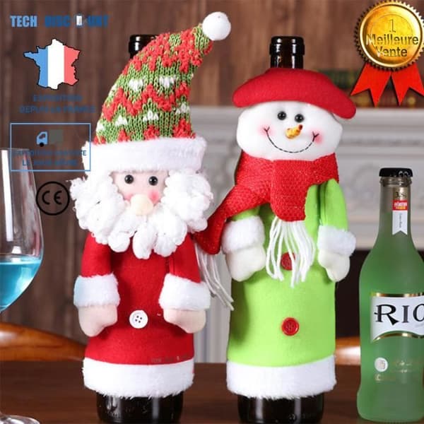 TD® Jultomten en påse rött vin Dekorationer gammal man julvinflaskor firande originalglasögon söt julfest