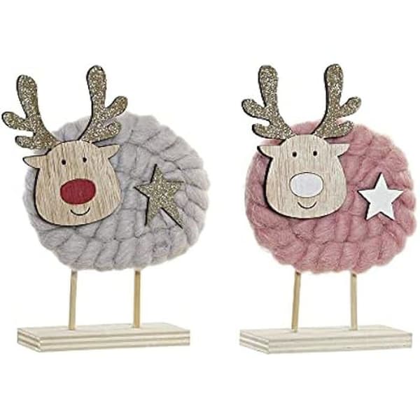 Juldekoration - DKD Home Decor - Set med 2 - Polyester - Trä - Flerfärgad - 10 x 4 x 16 cm