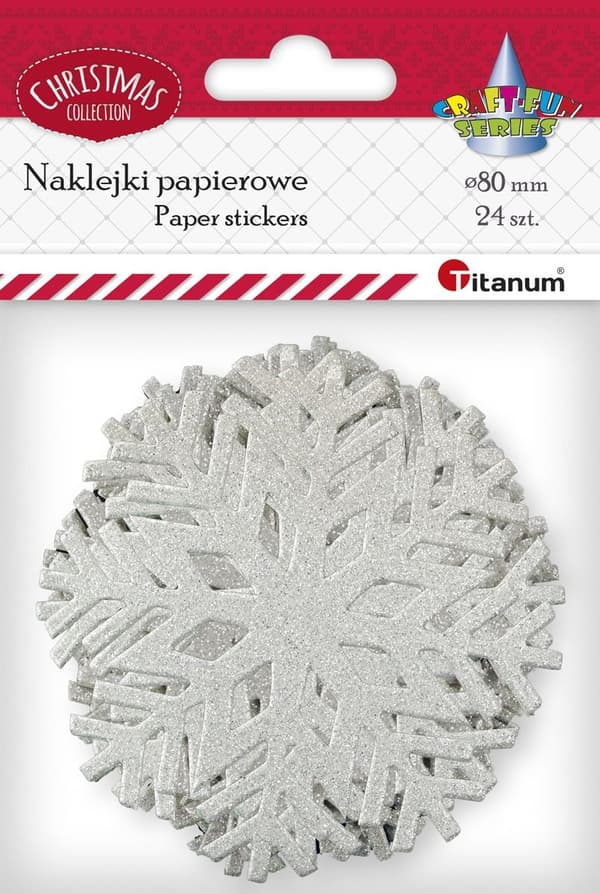 Pappersdekaler snöflinga silver 8cm 24 st Titan