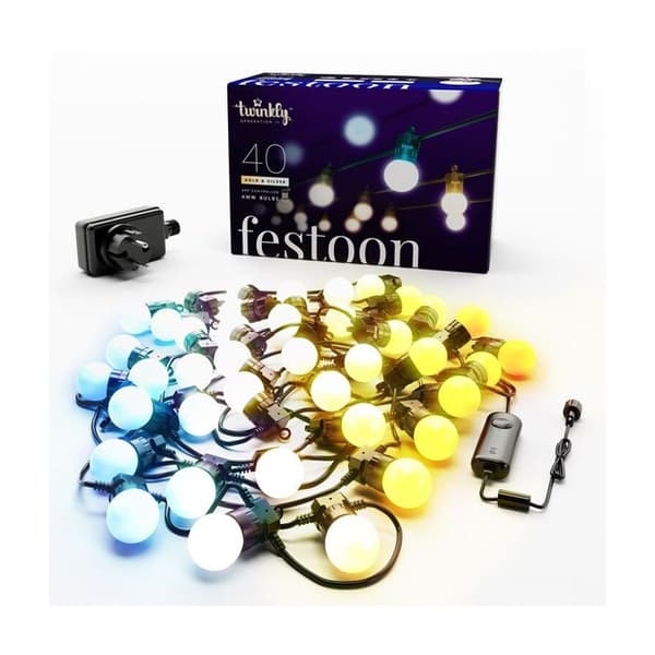 Guirlande guinguette ansluten IP44 20m 40 LEDS vit TWINKLY FESTOON
