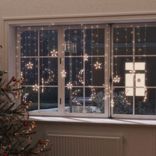 Ljusgardin stjärnor och månar fjärrkontroll 345 LED varmvit