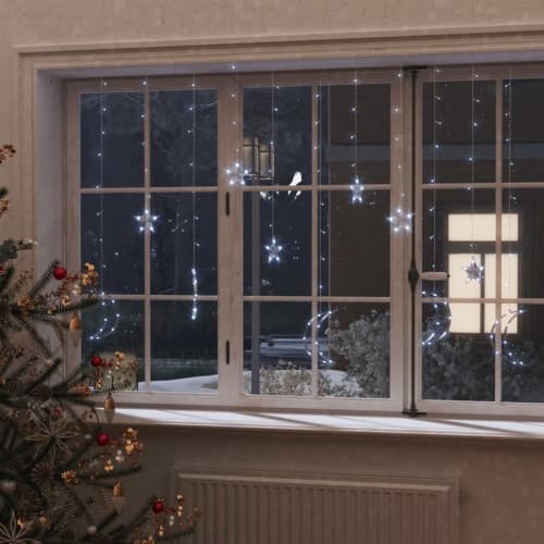 Ljusgardin stjärnor och månar fjärrkontroll 138 LED kallvit