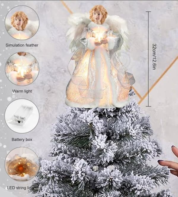 INN Julgransängel 30 cm Lysande ängel för julgransdekoration Juldekoration Julklapp Vit