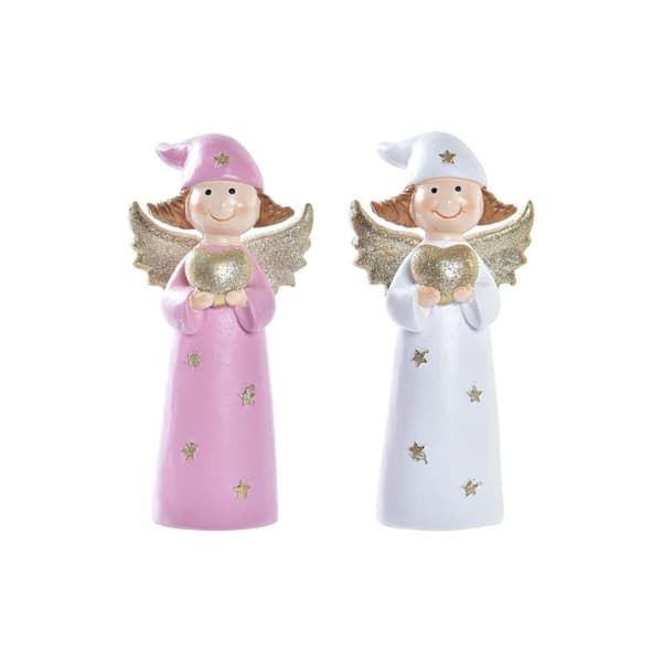 Joulukuusenpallo DKD Home Decor Posliini Enkeli (7 x 5 x 14 cm) (2 osaa)